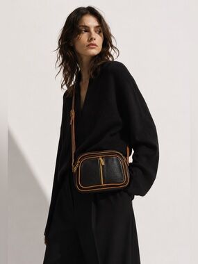 Valentina Genuine Leather Black & Tan Crossbody Bag Made in Italy